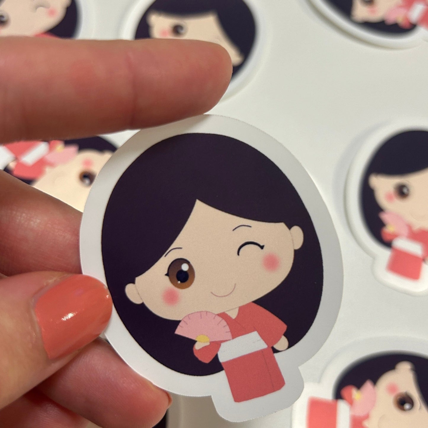 Kimono Girl with Fan Sticker
