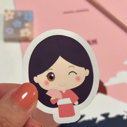 Kimono Girl with Fan Sticker